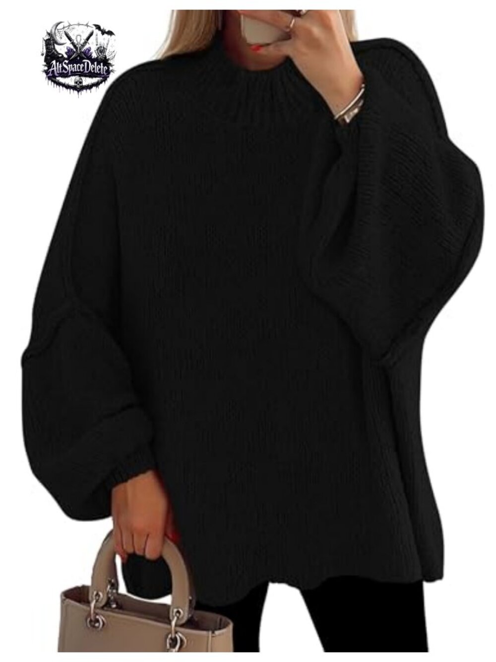 Oversized Chunky Knit Mock Neck Pullover Sweater Women